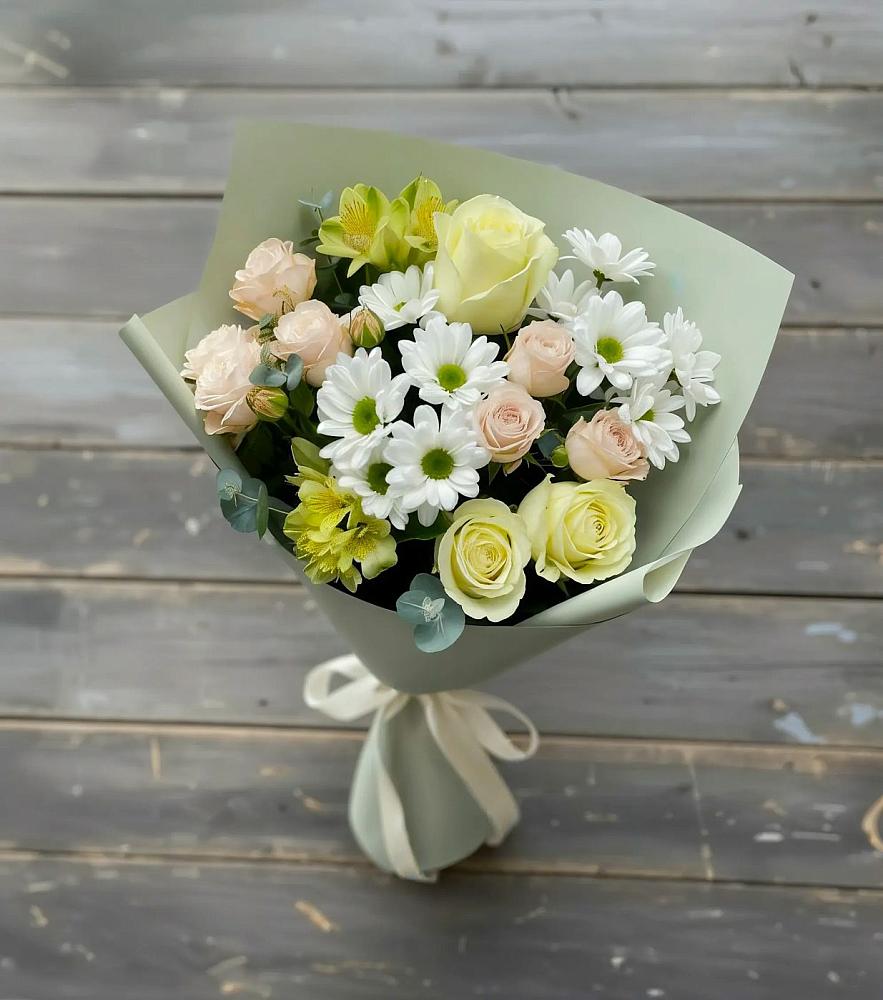 Букет цветов из: Альстромерии, Розы и Хризантемы в Новоминской