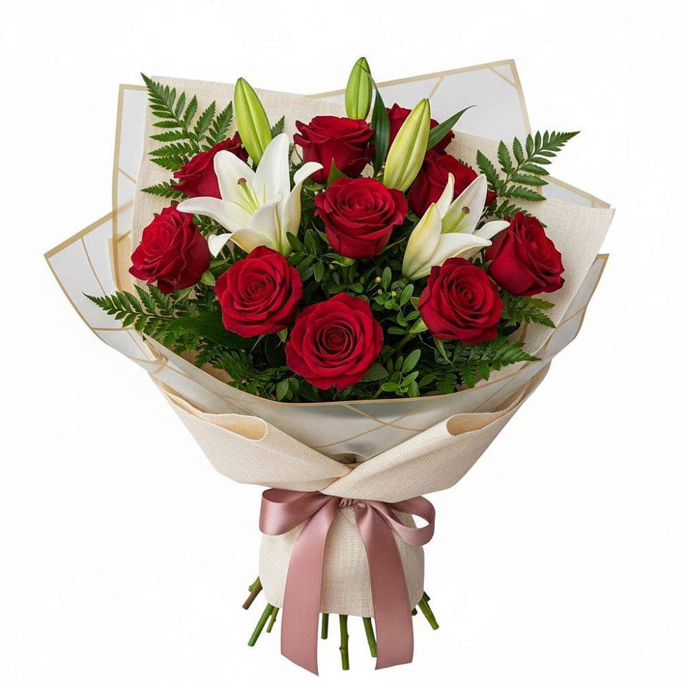 Букет цветов из: Лилии и Розы в Новоминской