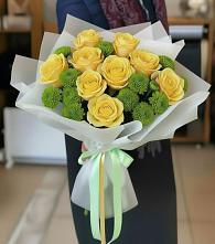 Букет цветов из:  Хризантемы и Розы #REPLACE_PRED# Новоминской