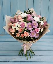 Букет цветов из:  Хризантемы, Розы и Альстромерии в Новоминской