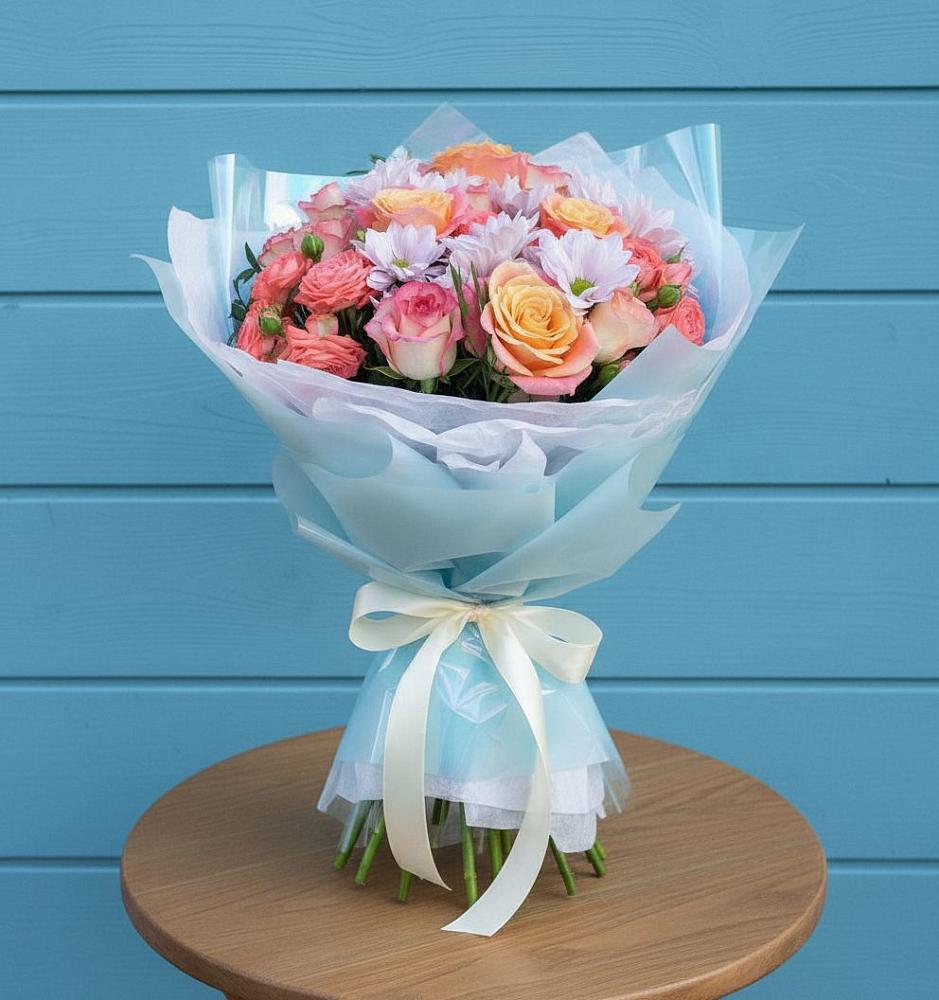 Букет цветов из: Хризантемы и Розы в Новоминской